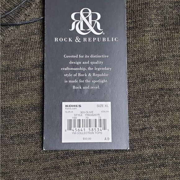 Rock & Republic Young Man's XL Olive V-Neck Sweater - Picture 7 of 7